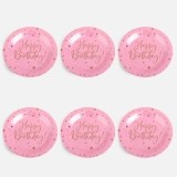 Set de 6 Farfurii de Petrecere Roz Happy Birthday cu Stele, CMCLASS