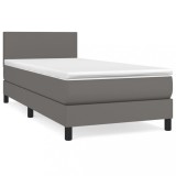 Cumpara ieftin Pat box spring cu saltea, gri, 80x200 cm, piele ecologica