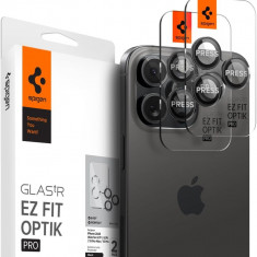 Set 2 Folii de protectie camera Spigen Optik.TR pentru Apple iPhone 14 Pro/Pro Max/15 Pro/Pro Max Negru