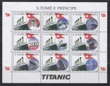 Sao Tome si Principe 1997 - A 86-a aniversare a dezastrului Titanicului, Bloc, Cota 24 EURO, 4 POZE, MNH (Cu defecte minore)