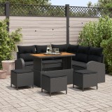 Set canapea gradina Gossi cu 9 piese si perne negru ratan acacia, set canapea 2 locuri Gossi cu perne negru ratan, set dining gradina Gossi cu 4 piese