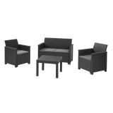 Set mobilier gradina, polipropilena grafit, Keter Emma, pentru foisor si terasa, cu masuta, 1 canapea 2 locuri, 2 fotolii, imitatie ratan, rezistent U