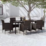 VidaXL Set de masă pentru grădină, 7 piese, cu perne, negru