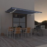 vidaXL Copertină automată cu LED&amp;senzor v&acirc;nt, albastru/alb, 500x350 cm 3069231