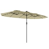 Outsunny Umbrelă dublă de grădină 4x2 m cu 36 de lumini LED UPF50+ Manivelă 12 tije Rezistentă la apă Bej | Aosom Romania