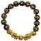 Bratara 2 Pi Xiu, mantre prosperitate pe piatra obsidian tratat 14 mm, femei barbati, elastica negru auriu