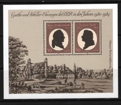 GERMANIA (DDR) 1982 &amp;ndash; ANIVERSARI. GOETHE SI SCHILLER, colita MNH, DR3 foto