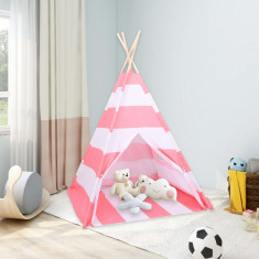 Cort de copii teepee cu geanta, dungi, 120x120x150 cm, piersica foto