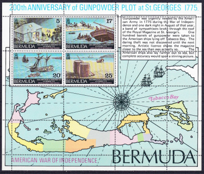 DB1 Bermuda 200 Ani Furtul Pulberii pt. Americani 1775 ( vezi textul ) MS MNH foto