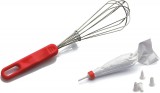 Set tel si pos pentru ornat prajituri ZAEVES, otel inoxidabil/plastic, argintiu/alb/rosu