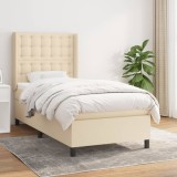 VidaXL Pat box spring cu saltea, crem, 90x190 cm, textil