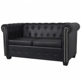 Canapea Chesterfield cu 2 locuri, piele artificială, negru