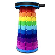 Scaun rotund portabil extensibil cu pliere telescopica pentru camping Negru/Rosu