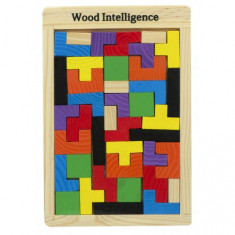 Puzzel educativ din lemn, forme geometrice, Tetris