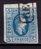 ✅ RO 1865 ,LP 16 ,&quot;Al.-Ioan Cuza in oval &quot;, 5 par albastru , mici defecte, stampila RECOMANDAT, Stampilat