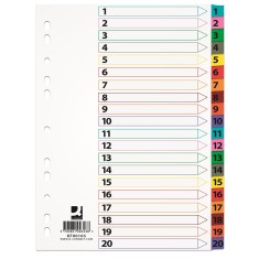 Index carton Q-Connect A4 numerotat 1-20 alb margine color 170g/mp