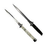 Cumpara ieftin Set doua bricege automat stiletto, Italian Blade, otel inoxidabil, husa inclusa, argintiu si negru, 33 cm