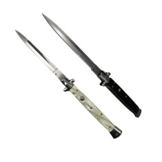 Set doua bricege automat stiletto, Italian Blade, otel inoxidabil, husa inclusa, argintiu si negru, 33 cm