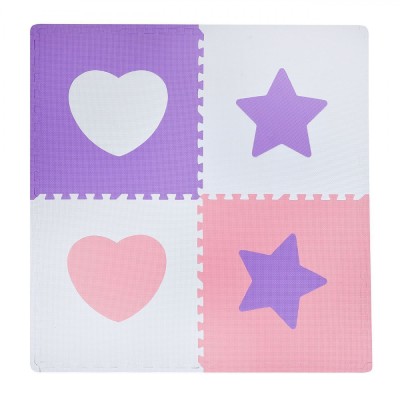 Puzzle de Podea, 61x61 cm, Inimi și Stele, Set 4 Piese, Multicolor, EVA foto