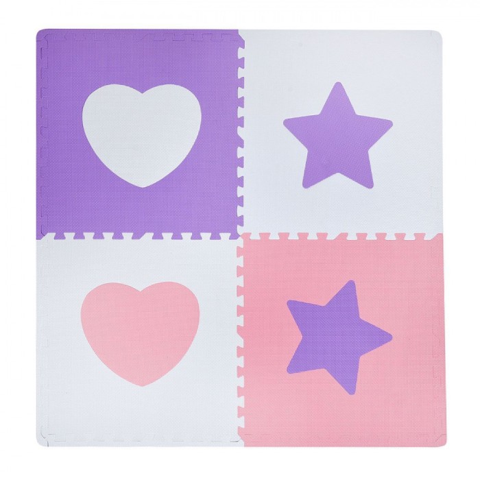 Puzzle de Podea, 61x61 cm, Inimi și Stele, Set 4 Piese, Multicolor, EVA