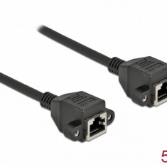 Cablu prelungitor retea RJ45 M-M S/FTP Cat.6A 5m Negru, Delock 87012