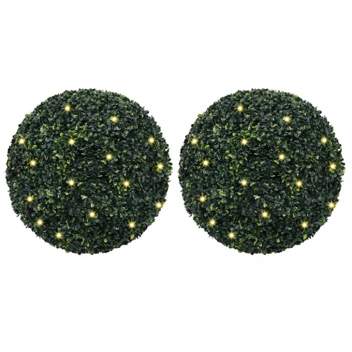vidaXL Mingi artificiale din lemn de cimiș cu lumini LED 2 buc Verde