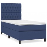 Cumpara ieftin Pat box spring cu saltea, albastru, 100x200 cm, textil