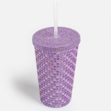 Pahar termic cu pai si strasuri, 470 ml, mov, CMCLASS