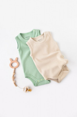 Set 2 body-uri fara maneci bebe unisex -100% bumbac organic - Mint/Stone, BabyCosy (Marime: 9-12 luni) foto