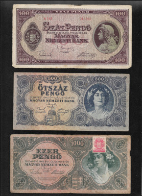 Set Ungaria 9 bancnote 100 - 1 miliard pengo 1945 - 1946 (cele din imagini) foto
