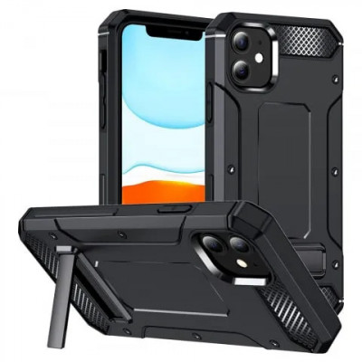 Husa iPhone 12 12 Pro Antisoc Negru Hybrid Armor Kickstand foto