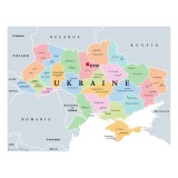 Harta decorativa Ucraina politica, PVC, fara sipci, rezistenta la apa, pentru perete, 50x70 cm