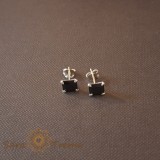 Cercei Unisex Argint 925 cu Cristal Zirconia Negru Patrat, 6 mm