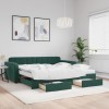 Pat de zi extensibil vidaXL, 100x200 cm, verde &icirc;nchis, catifea, cu 2 sertare depozitare si 2 saltele incluse