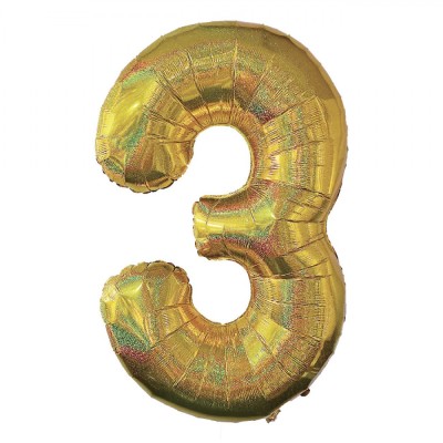Ballon Petrecere, Holographic, Nr. 3, Culoare Aurie, Dimensiune 110cm foto