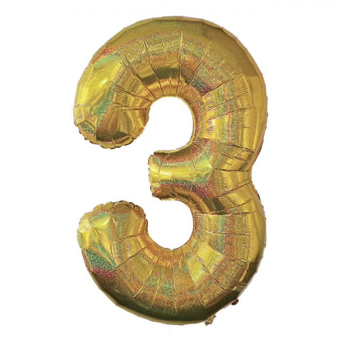Ballon Petrecere, Holographic, Nr. 3, Culoare Aurie, Dimensiune 110cm