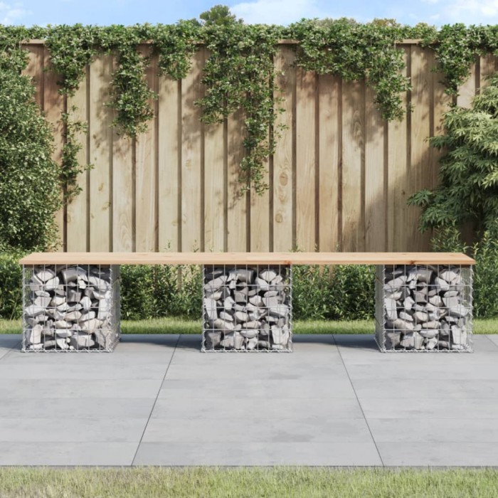 vidaXL Bancă de grădină, design gabion, 203x44x42cm, lemn masiv de pin 834341