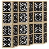 Cumpara ieftin Paravan de camera, 6 panouri, maro/negru, lemn masiv paulownia