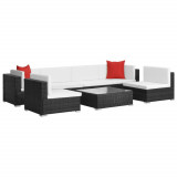 Set mobilier de grădină cu perne, 7 piese, negru, poliratan, vidaXL