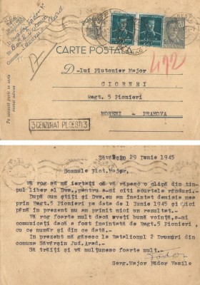 |Romania, scrisoare circulata intern, 1945; cenzura militara foto