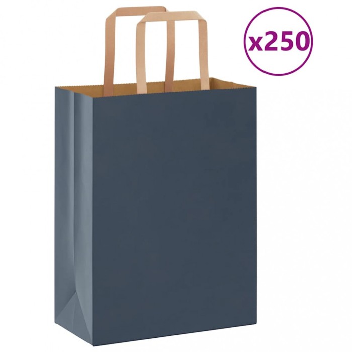 vidaXL Saci de h&acirc;rtie 250 buc cu m&acirc;nere Albastru 21x11x28 cm