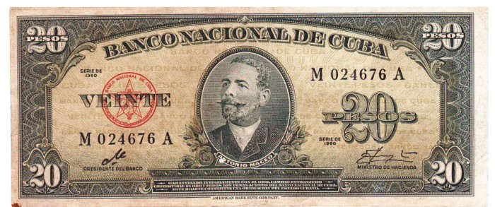 Cuba 20 Pesos 1960 P-94 Seria 024676
