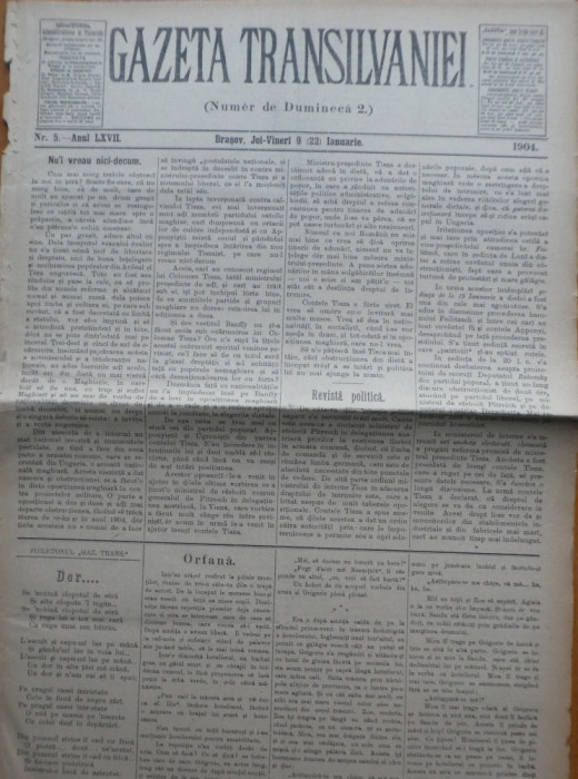 Gazeta Transilvaniei , Numer de Dumineca , Brasov , nr. 5 , 1904