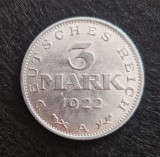Germania Rep. Weimar 1922 3 Mark A aluminiu 28 mm km # 29, Europa