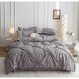 Lenjerie pat dublu cu pliuri si inimi brodate,bumbac finet,6 piese,gri deschis-A851