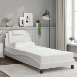 VidaXL Cadru de pat cu tăblie, alb, 80x200 cm, piele ecologică