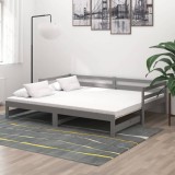 VidaXL Pat extensibil de zi, 2x(90x200) cm, gri, lemn masiv de pin