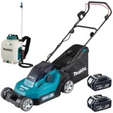 Makita DLM382CM2 + DUS108Z - Masina de tuns iarba cu 2 acumulatori Li-Ion 18 V 4 Ah 38 cm 40 l + Pulverizator 10 l