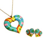 Cumpara ieftin Set cercei si colier inimi multicolore din inox cu email