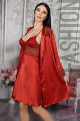 R870-81 Set 6 piese lenjerie eleganta de mireasa cu desu, pijamale si halat